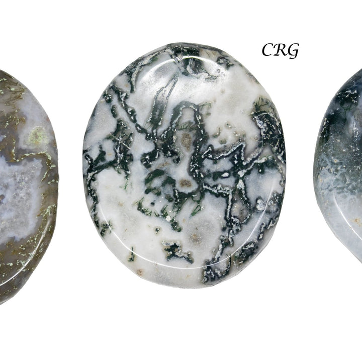 SET OF 4 - Moss Agate Worry Stones w/ Thumb Indent / 1" Avg