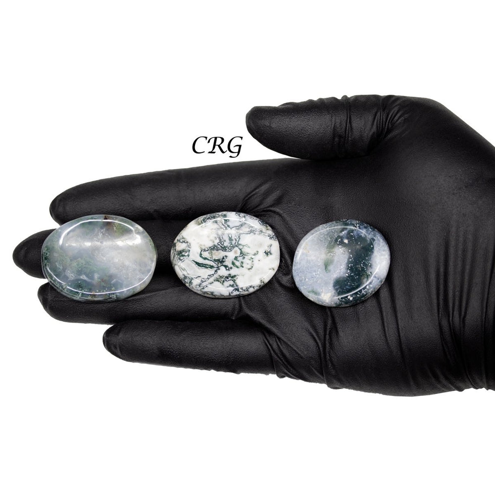 SET OF 4 - Moss Agate Worry Stones w/ Thumb Indent / 1" Avg