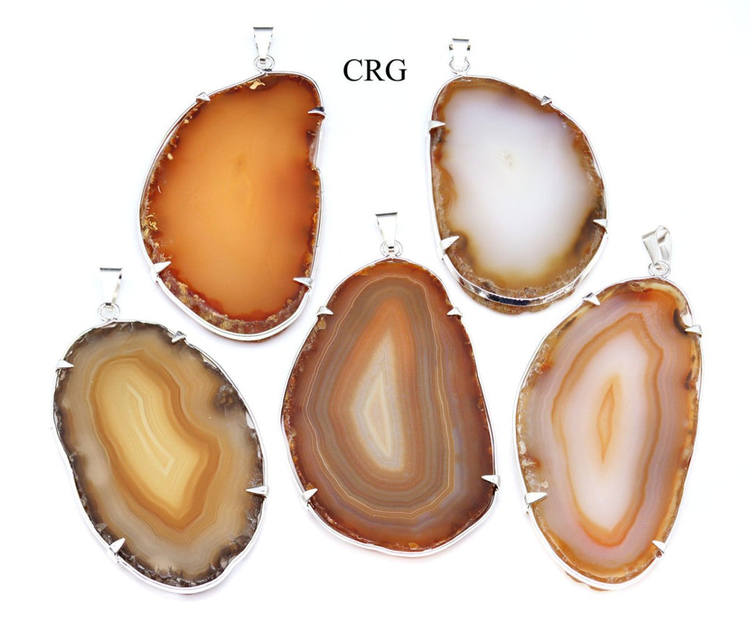 Natural Agate Slice Pendant in Silver Plated Prong Setting - 1"-2" - Set of 4