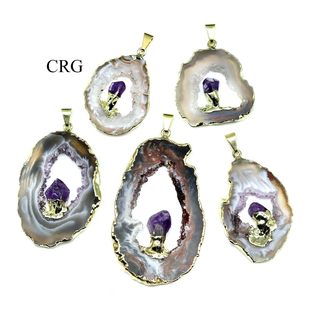 SET OF 4 - Oco Geode Slice Pendant with Amethyst and Gold Plating / 1 - 2" AVGCrystal River Gems