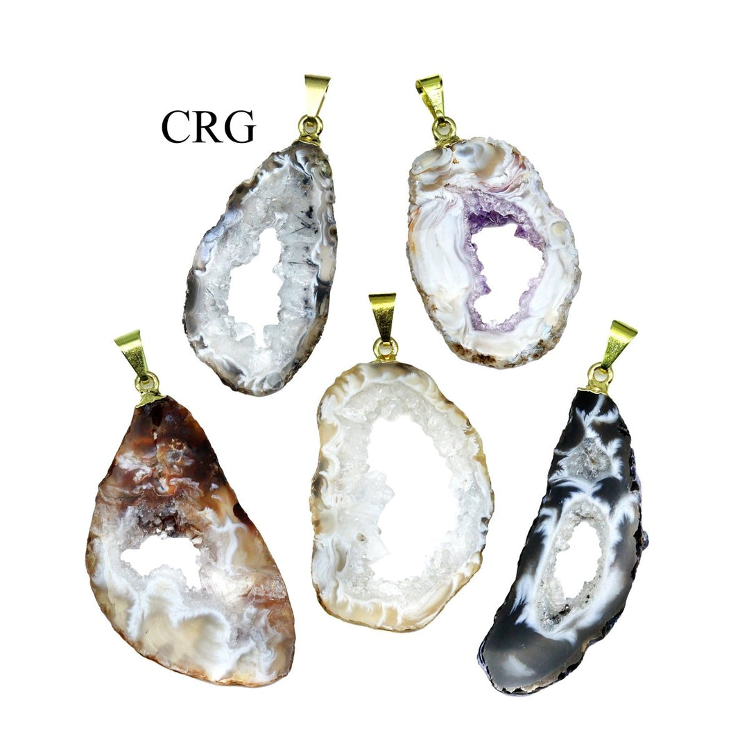 SET OF 4 - Oco Geode Slice Pendant with Gold Bail / 1-2" AVG