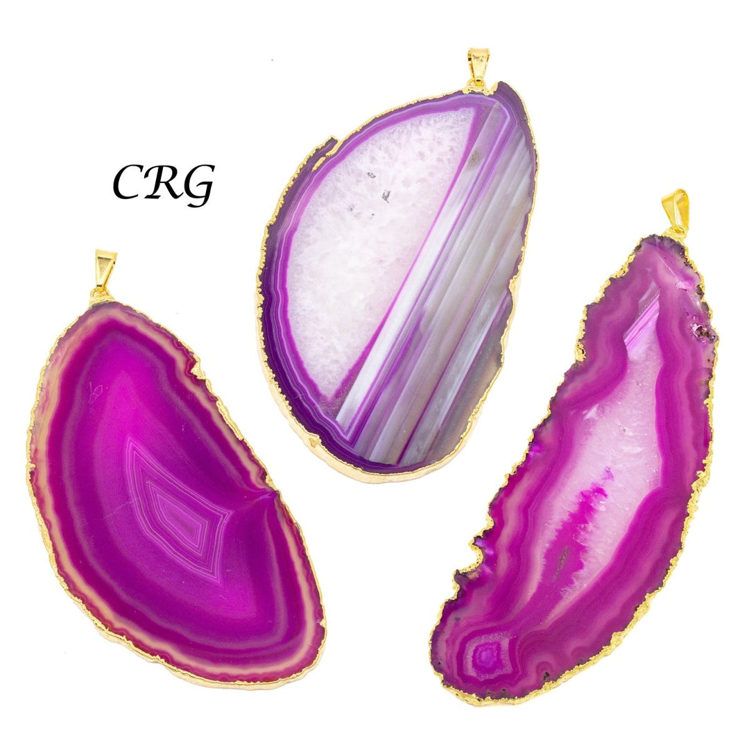 SET OF 4 - Pink Agate Slice Pendants with Gold Plating / Size #2Crystal River Gems