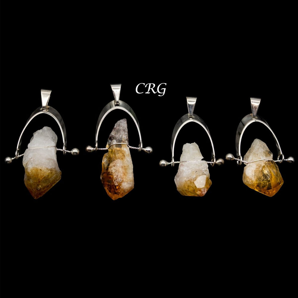 SET OF 4 - Raw Citrine Point Pendant with Silver Plated Arch Swivel Bail / 1-2" AVG