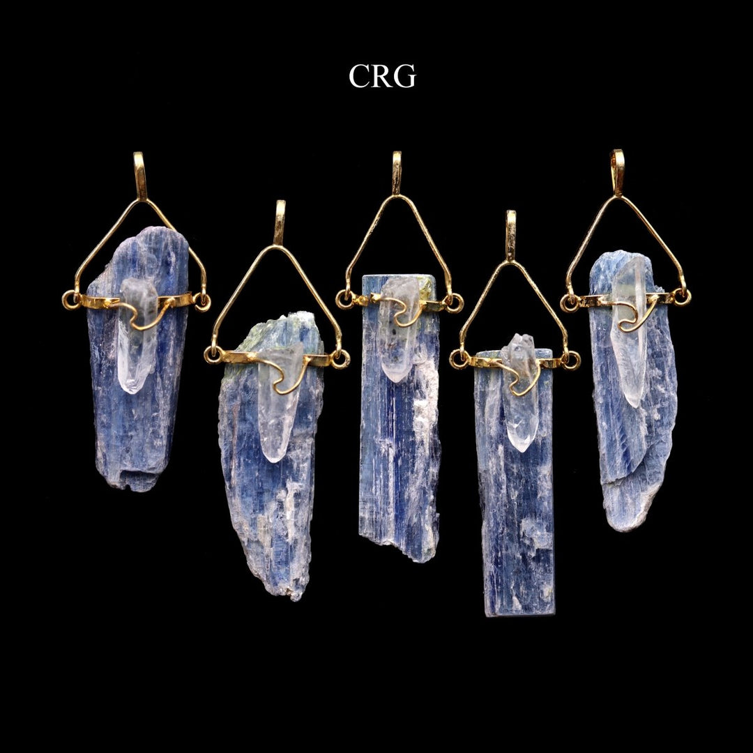 Raw Kyanite Blade Pendant with Quartz Point and Gold Swivel Bail - 1" - 2" - Set of 4Crystal River Gems