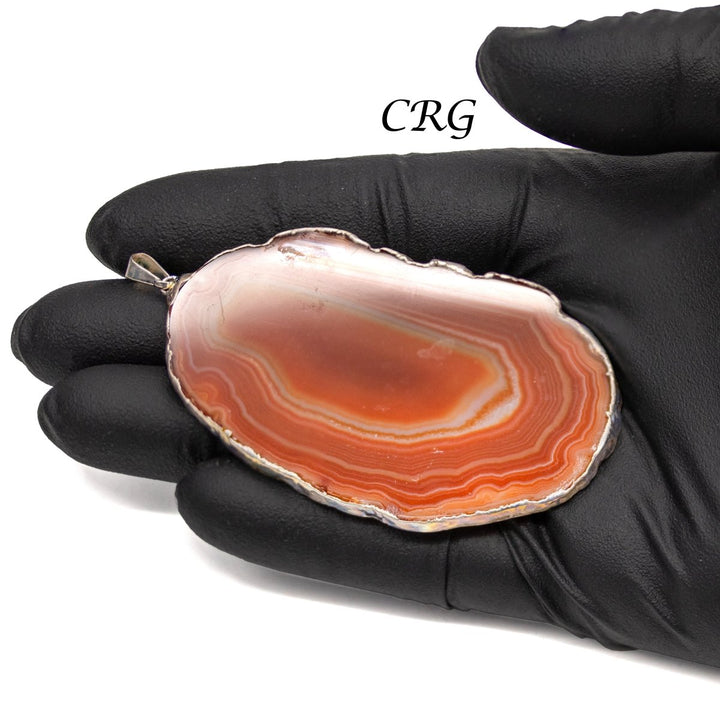SET OF 4 - Red/Amber Agate Slice Pendant with Silver Plating / Size #2Crystal River Gems