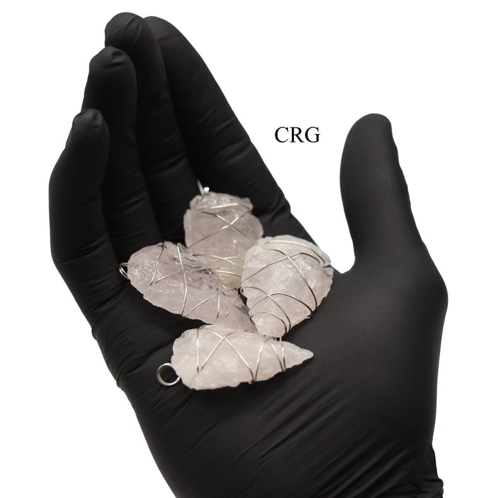 Rose Quartz Wire Wrapped Arrowhead Pendants - 1.5" - SET OF 4