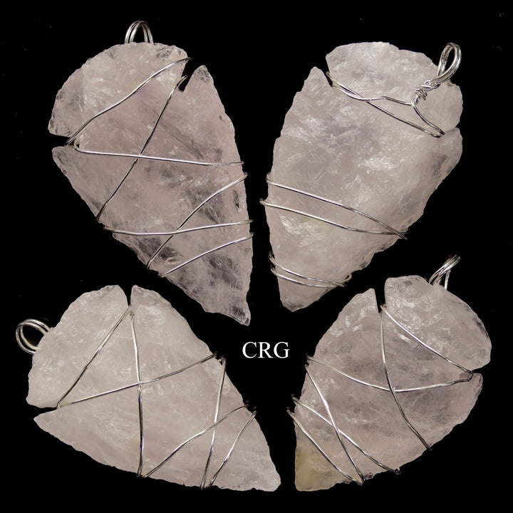 Rose Quartz Wire Wrapped Arrowhead Pendants - 1.5" - SET OF 4Crystal River Gems