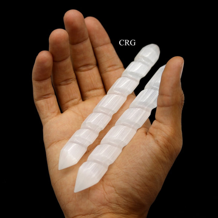 SET OF 4 - Selenite Single Point Spiral Wand / 5.5-6" AVG