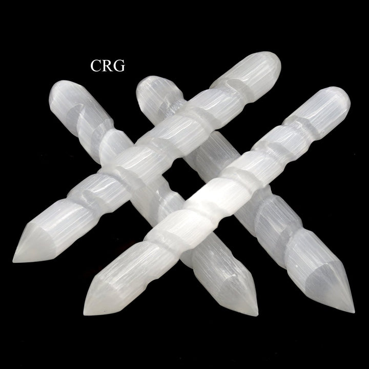 SET OF 4 - Selenite Single Point Spiral Wand / 5.5-6" AVG