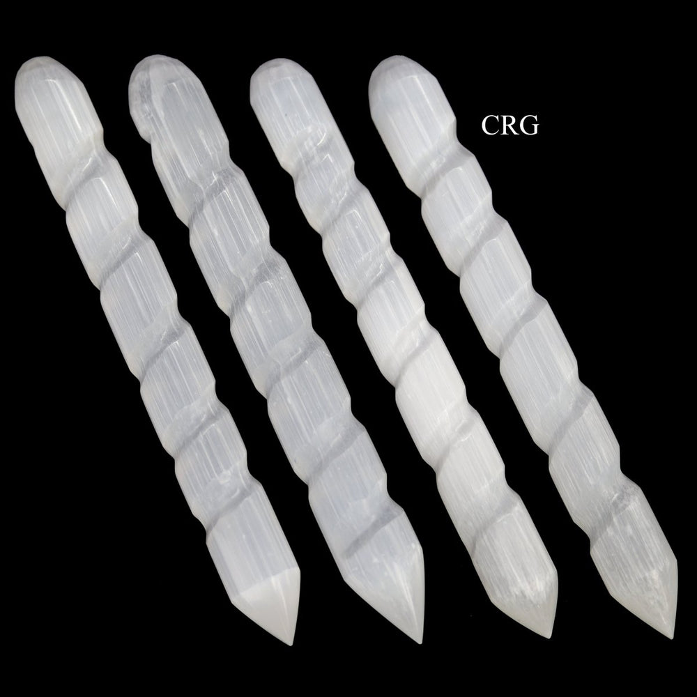 SET OF 4 - Selenite Single Point Spiral Wand / 5.5 - 6" AVGCrystal River Gems