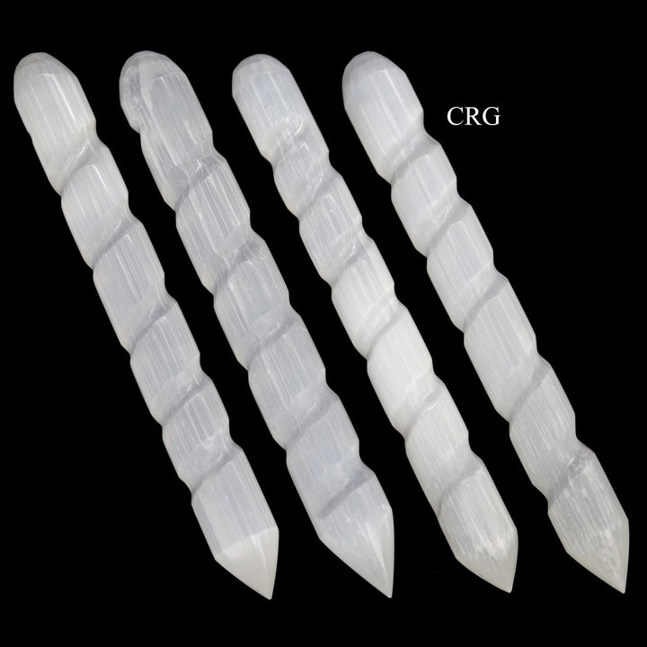 SET OF 4 - Selenite Single Point Spiral Wand / 5.5-6" AVG