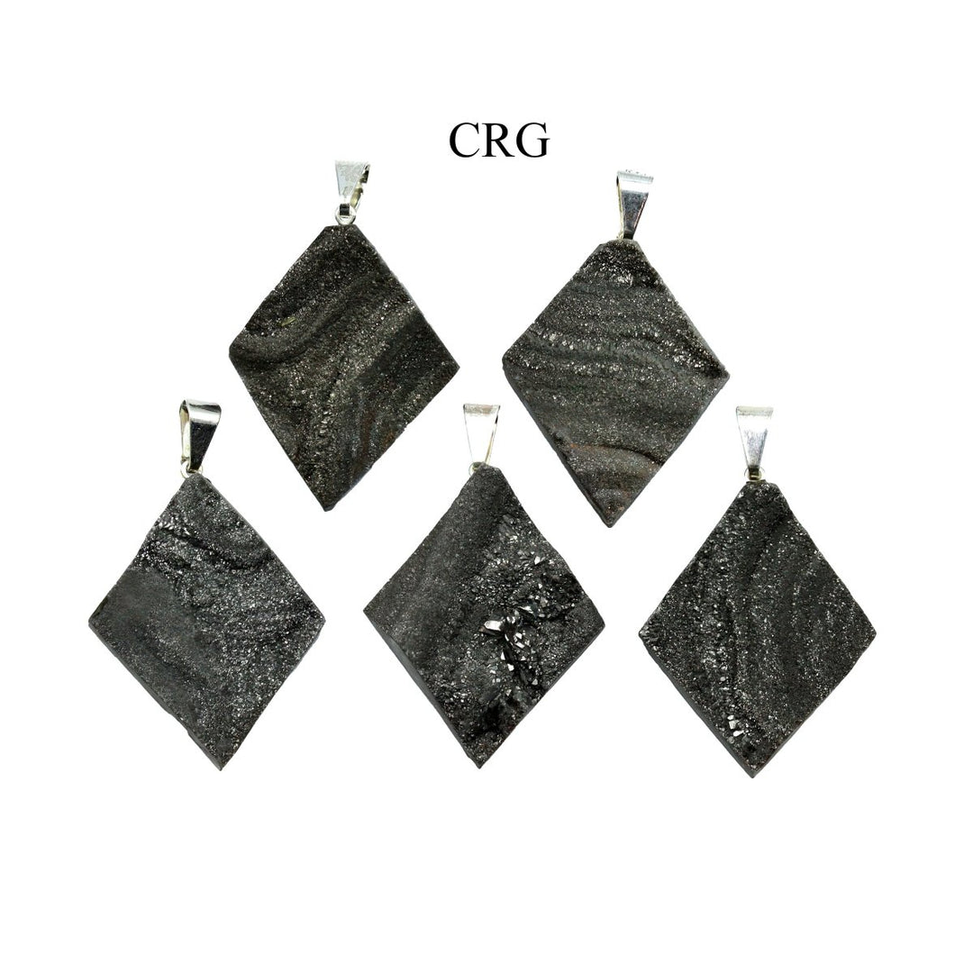 SET OF 4 - Silver Coated Chalcedony Agate Druzy Diamond Pendant w/ Silver Plated BailCrystal River Gems