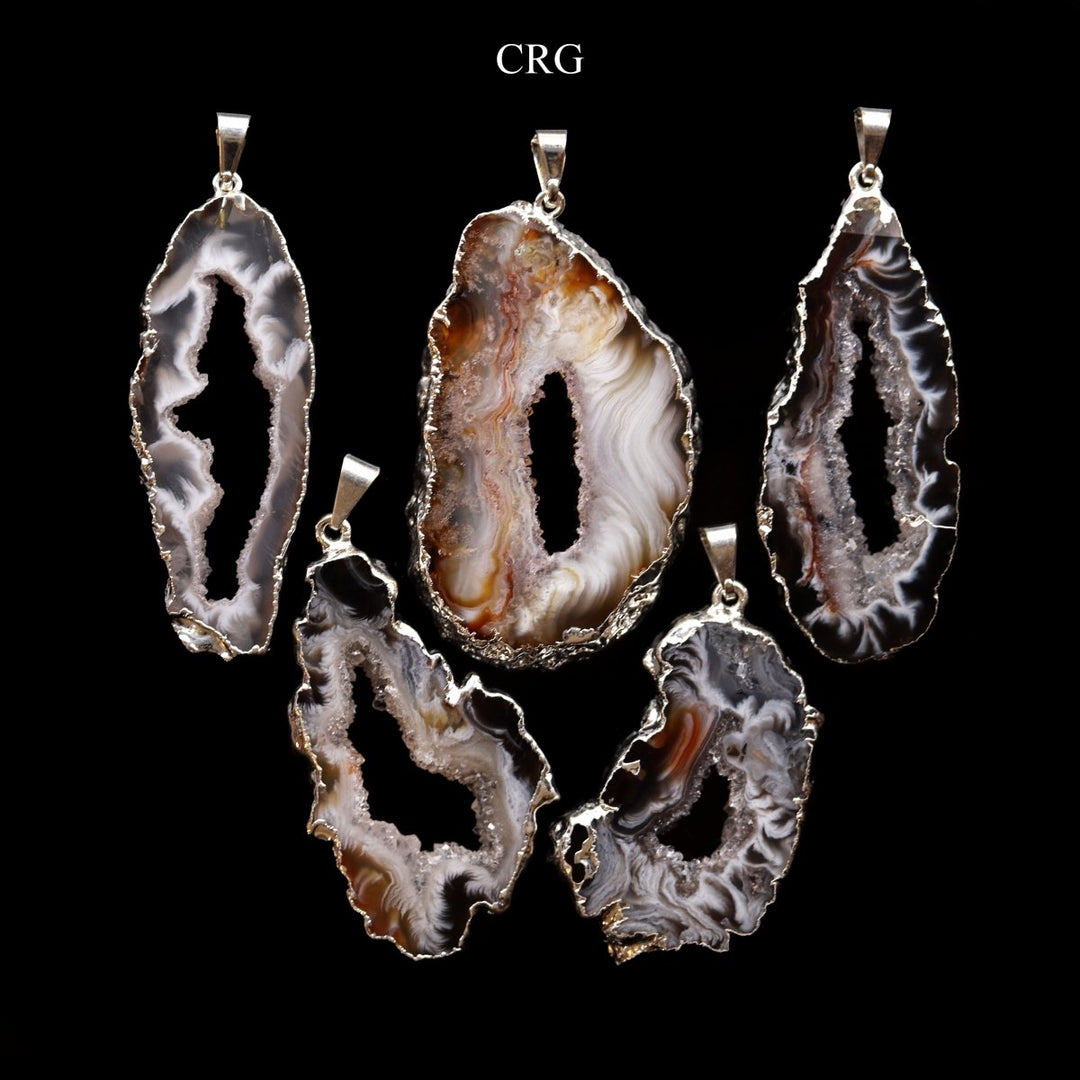 SET OF 4 - Silver Plated Oco Geode Slice Pendant / 1" - 2" AVGCrystal River Gems