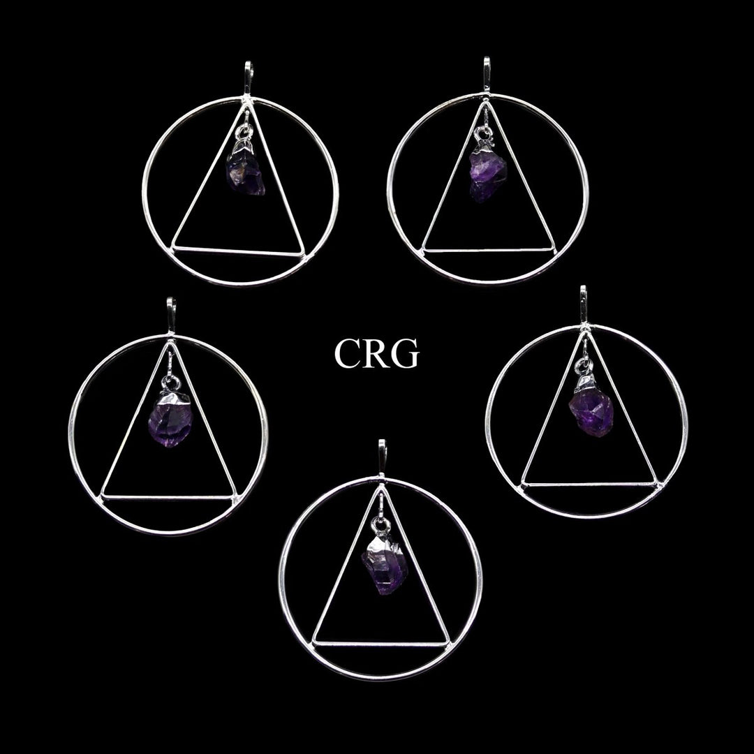 SET OF 4 - Silver Plated Triangle In Ring Pendant with Amethyst Point / 1 - 2" AVGCrystal River Gems