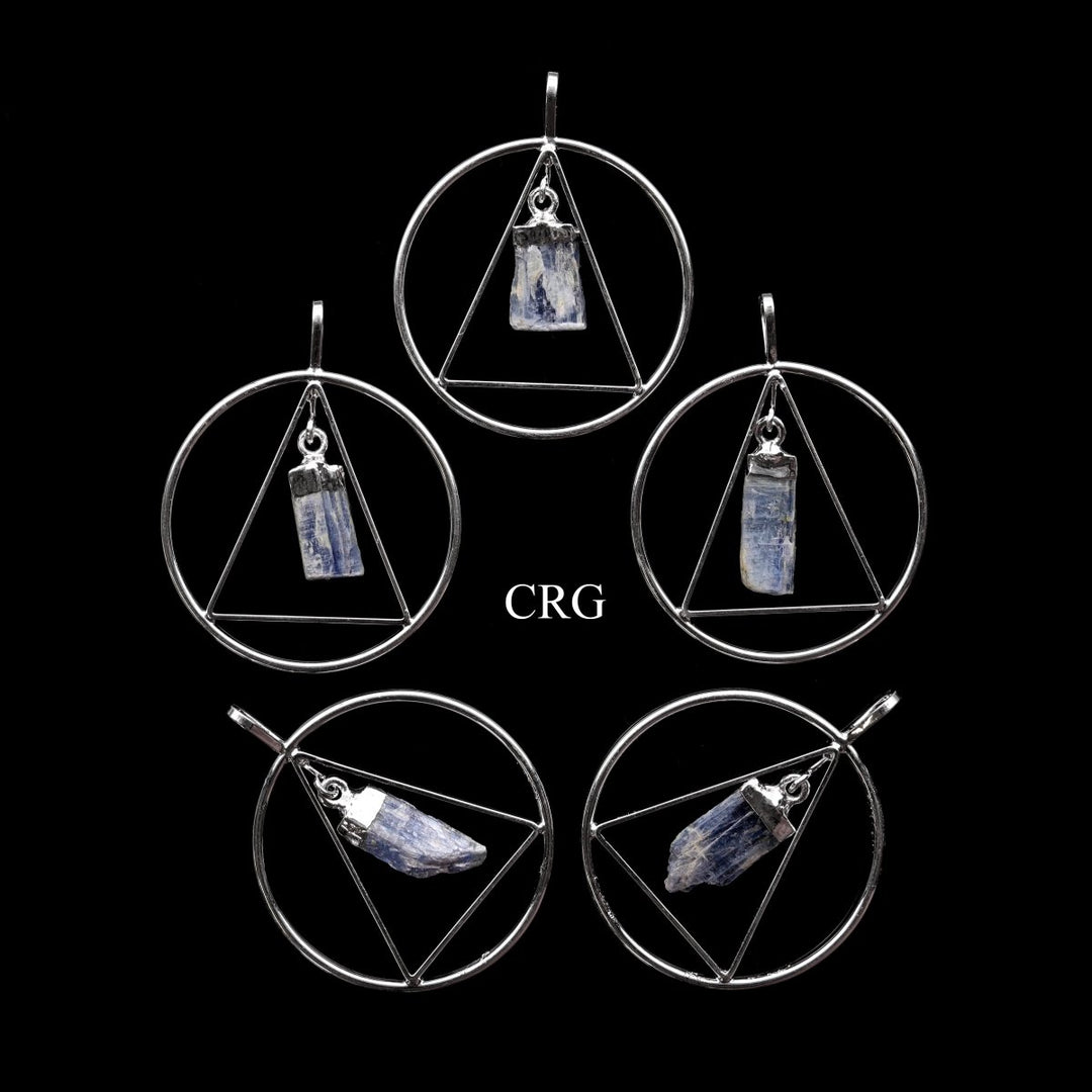 SET OF 4 - Silver Plated Triangle In Ring Pendant with Blue Kyanite / 1 - 2" AVGCrystal River Gems