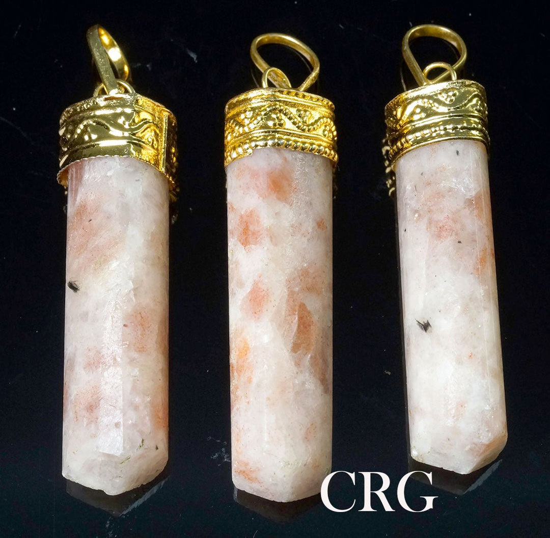Sunstone Pendant (1 Inch) (Set of 4) 3 - Sided Gold Plating Point PendantCrystal River Gems