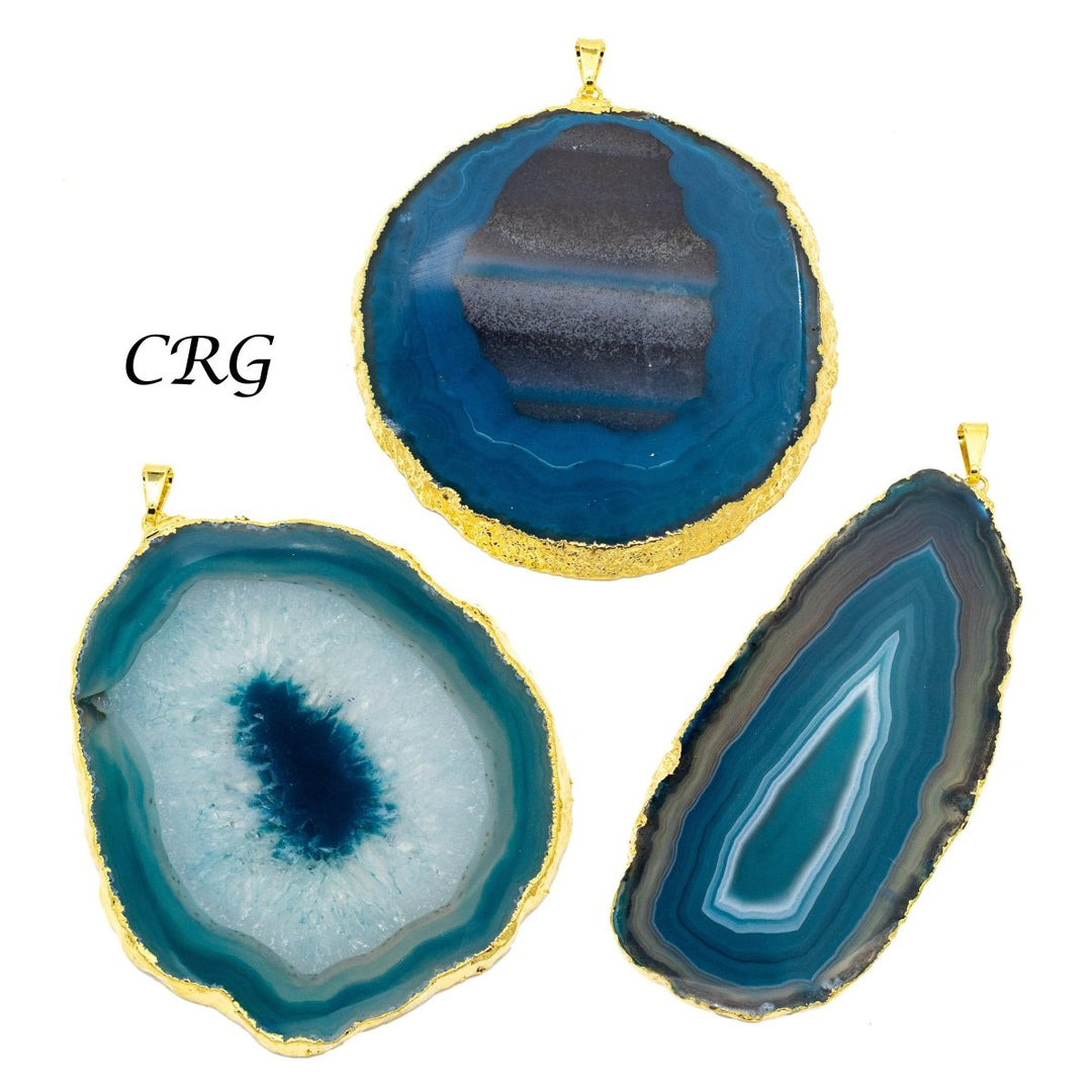 SET OF 4 - Teal Agate Slice Pendant with Gold Plating / Size #2Crystal River Gems
