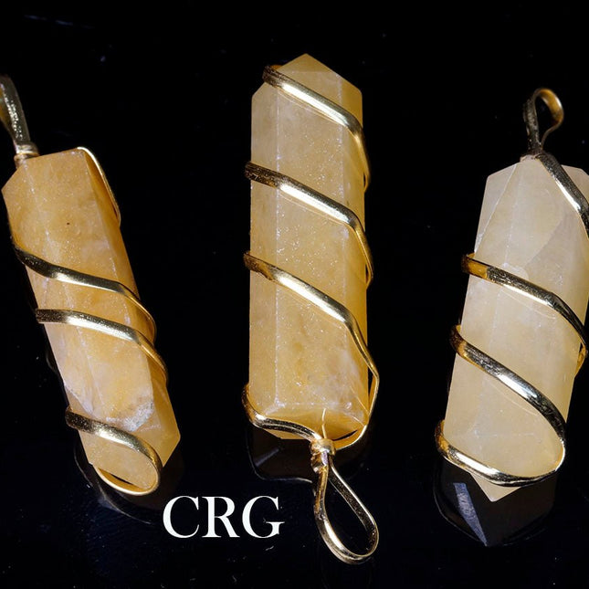 Yellow Quartz Pencil Point Pendant w/ Gold Wire Wrapping - 1" - Set of 4