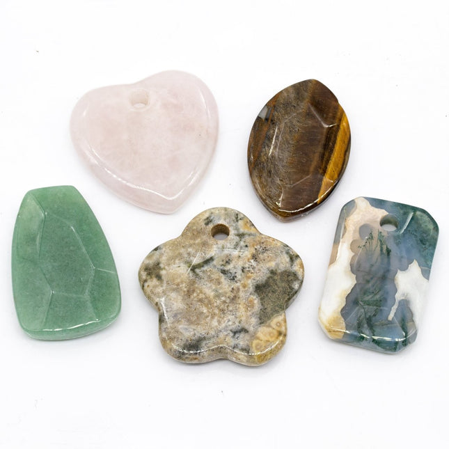 SET OF 5 - Assorted Gemstones & Shapes / Large Drilled Pendants