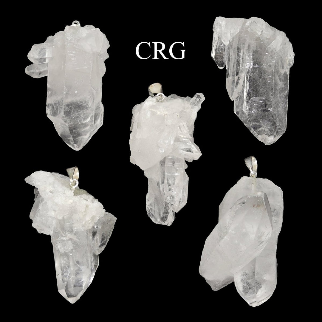 SET OF 5 - Crystal Quartz Cluster Pendants with Silver Plated Bail / 25 - 35mm AVGCrystal River Gems