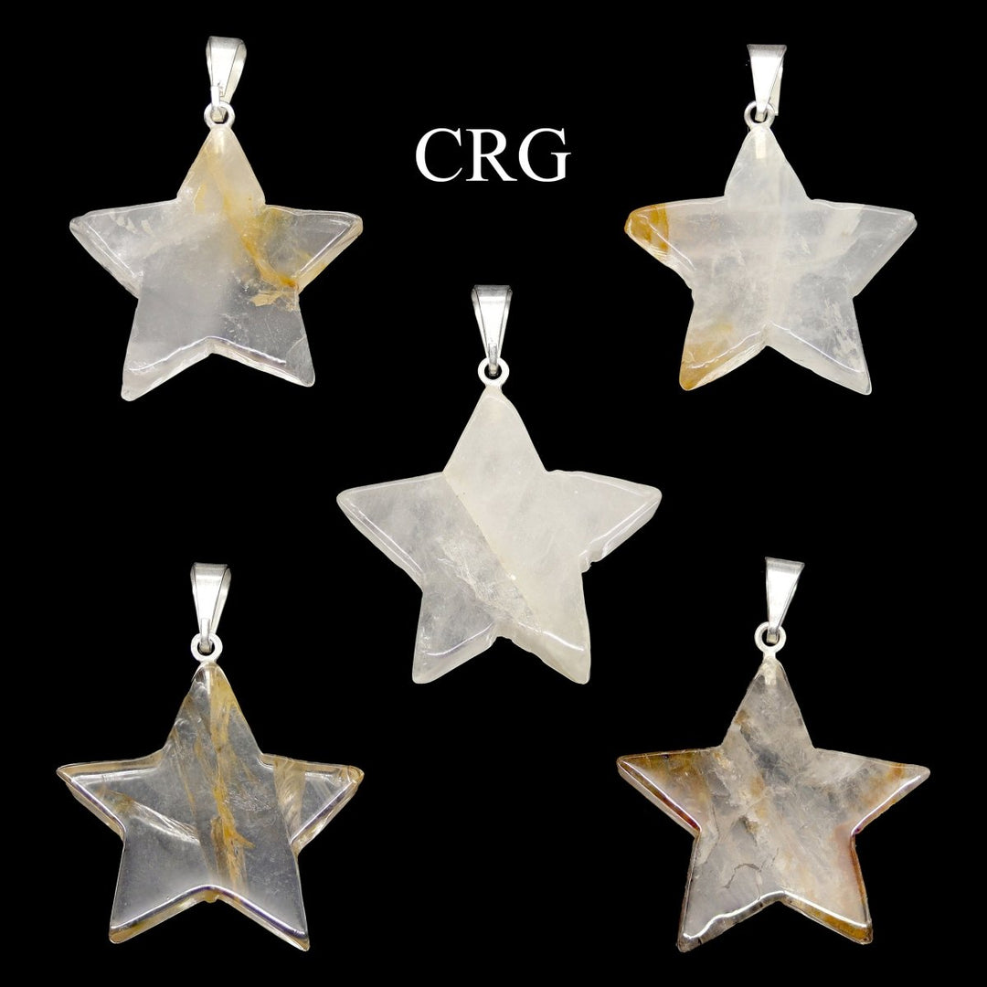 SET OF 5 - Golden Healer Quartz Star Pendants from Brazil / 30mm AvgCrystal River Gems
