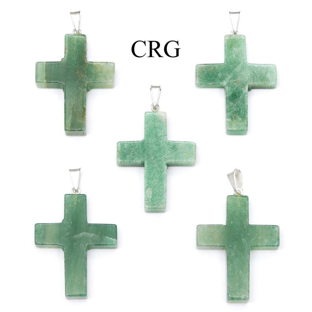 SET OF 5 - Green Aventurine Gemstone Cross Pendants from Brazil / 30mm Avg