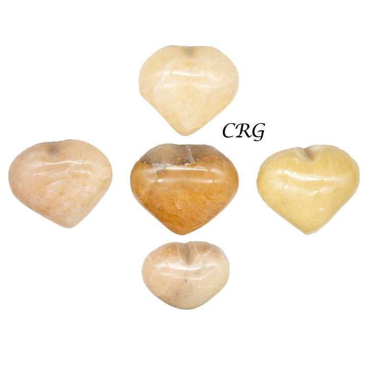 SET OF 5 - Pale Yellow Quartz Puffy Gemstone Hearts / 1 - 2" AVGCrystal River Gems