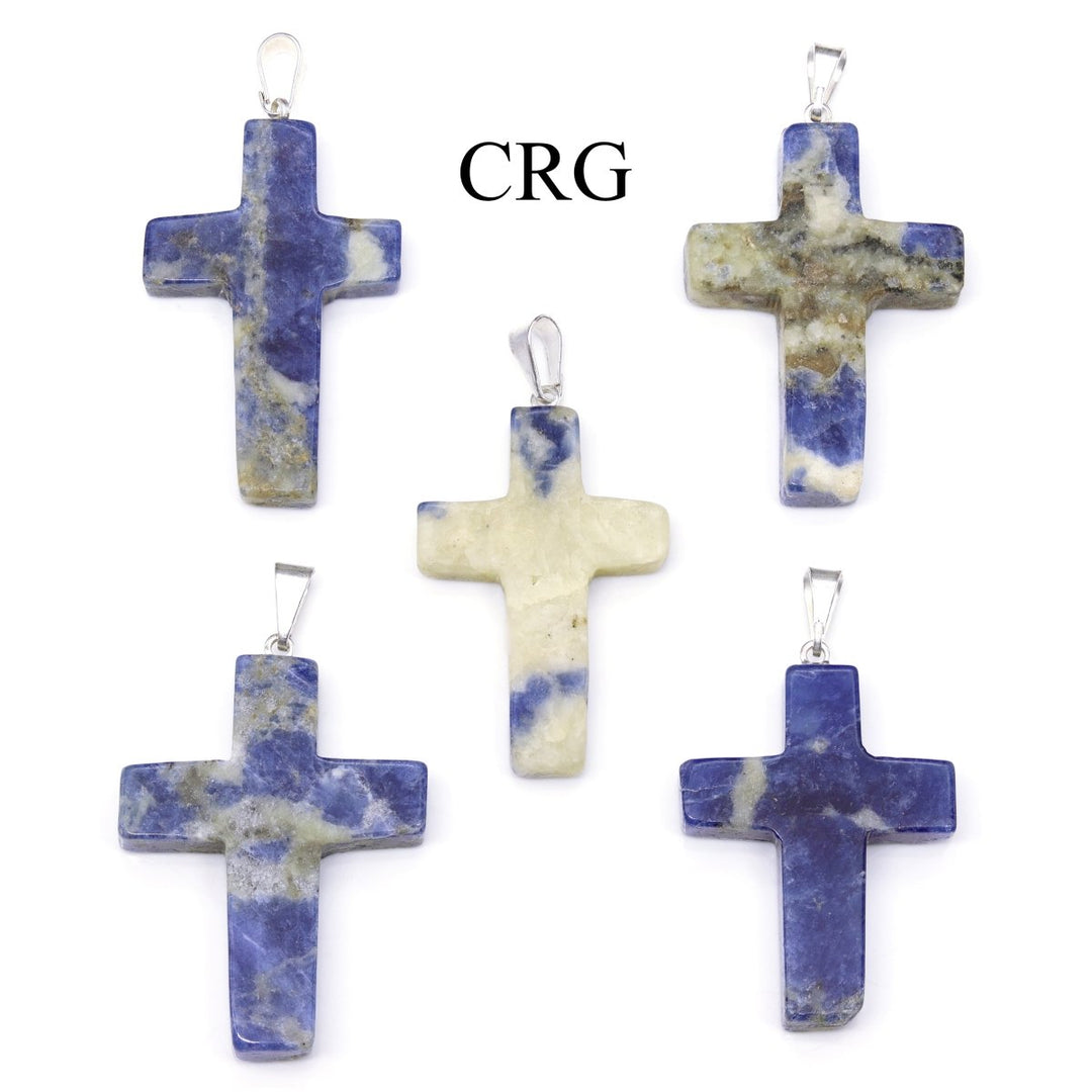 SET OF 5 - Sodalite Gemstone Cross Pendants from Brazil / 30mm Avg