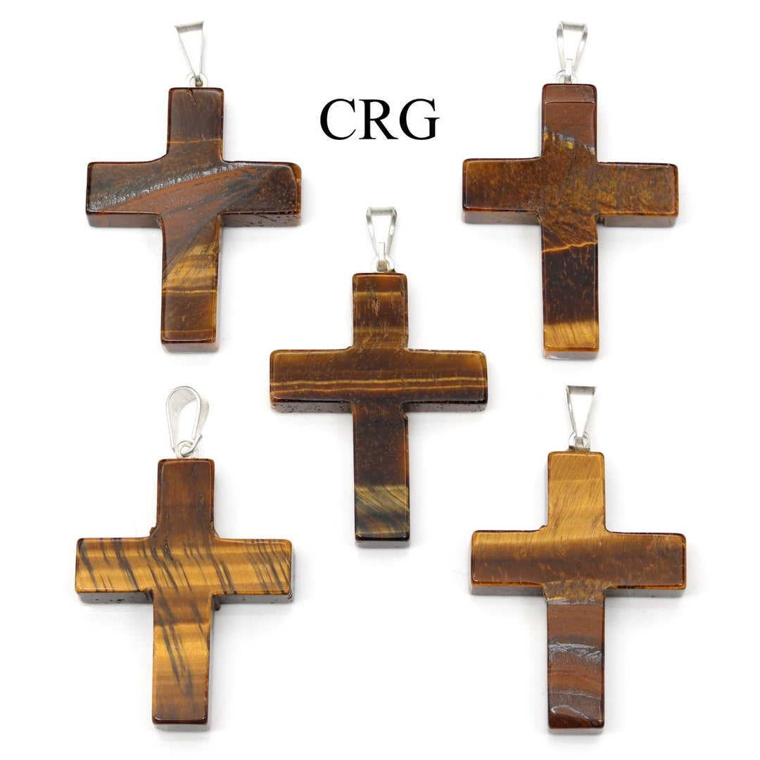 Tiger's Eye Gemstone Cross Pendants - 30 mm - SET OF 5Crystal River Gems