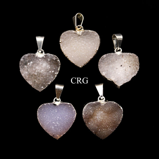 Agate Druzy Heart Pendants with Silver Plating - 20 mm - Set of 6
