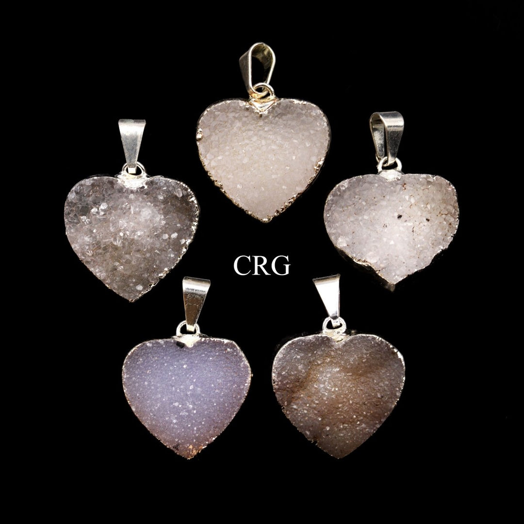 Agate Druzy Heart Pendants with Silver Plating - 20 mm - Set of 6