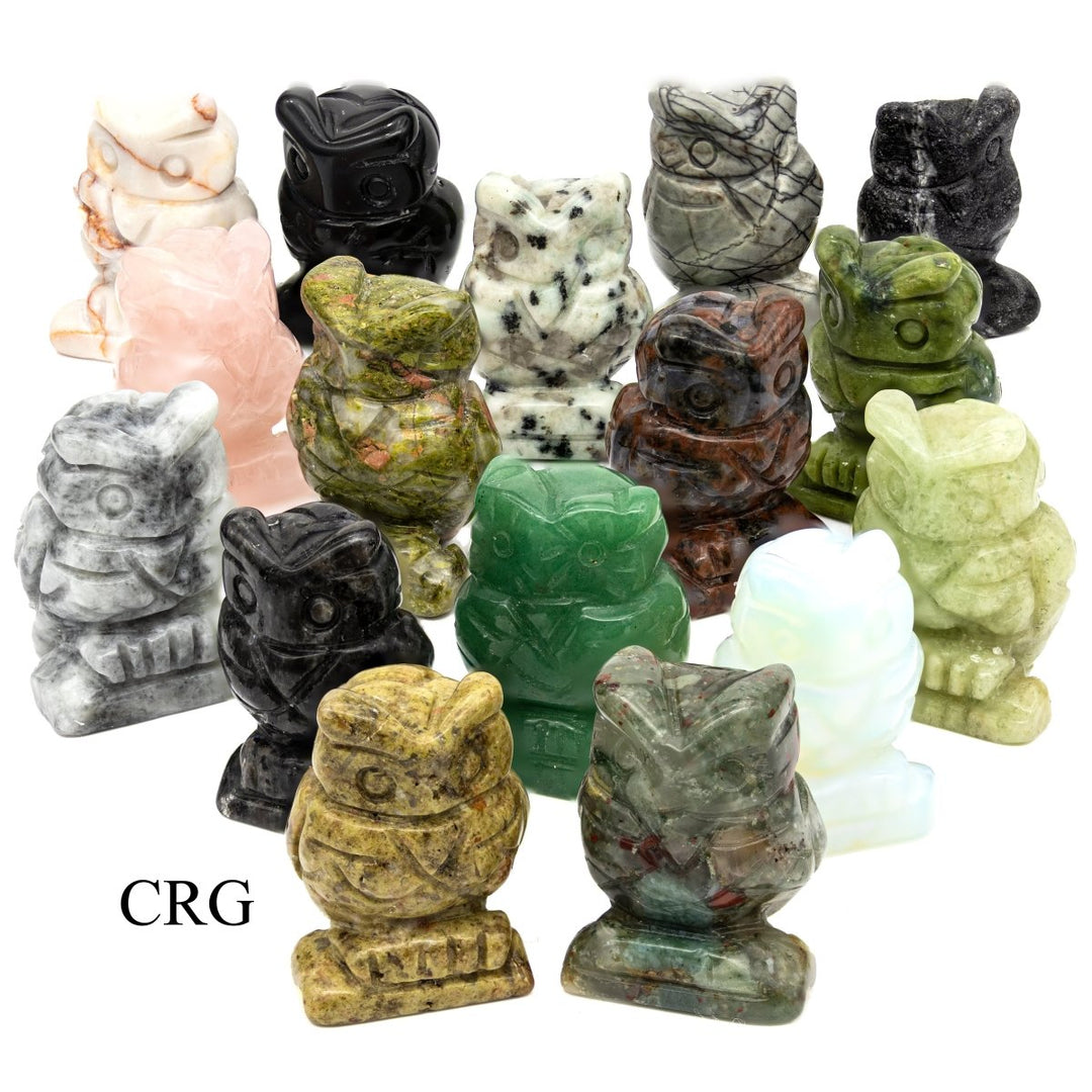 SET OF 6 - Gemstone Owls from China / 3 cm AvgCrystal River Gems