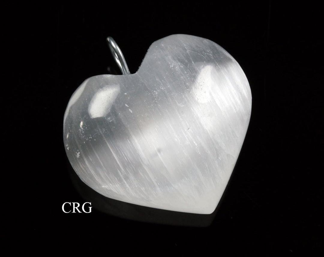 SET OF 8 - White Selenite Heart Pendant / 25mm AVG