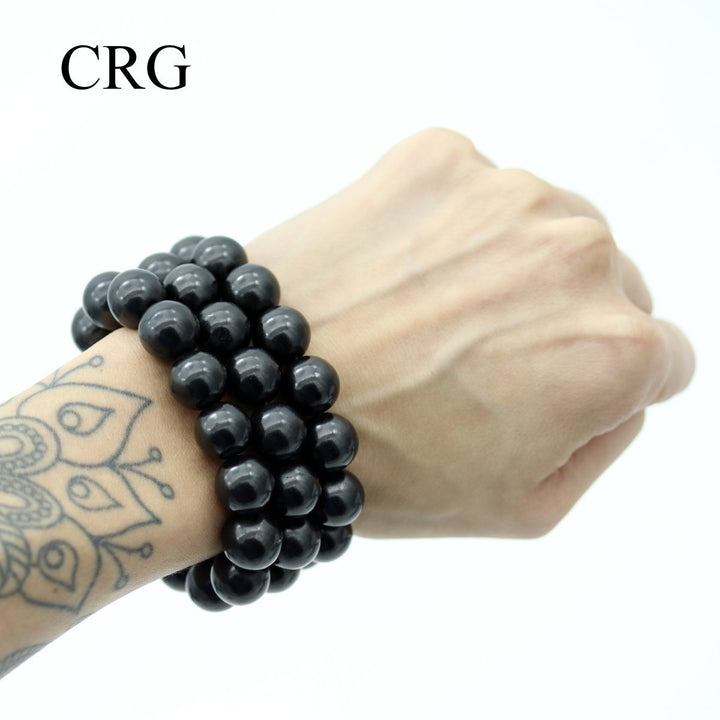 Shungite Bracelet (1 Piece) Size 10 to 15 mm Polished Large Bead Crystal JewelryCrystal River Gems