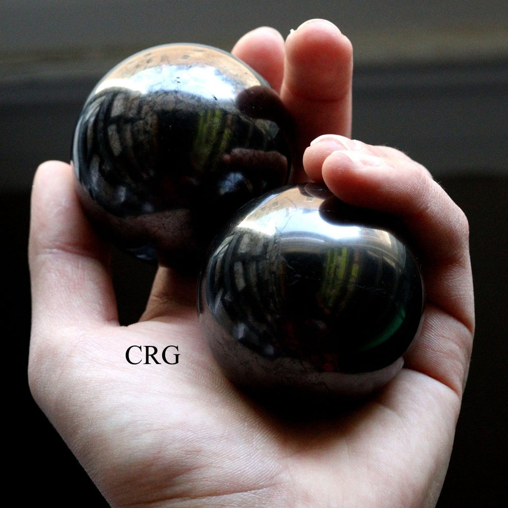 Shungite Hand Massage Balls with Velvet Pouch (3 Pieces) Size 50 mm Crystal SpheresCrystal River Gems