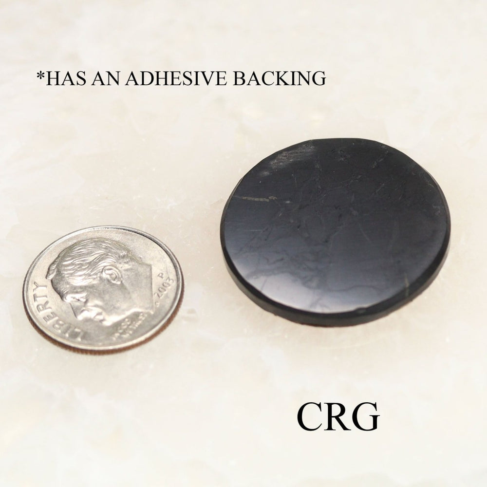Shungite Polished Round Adhesive Phone Plate (1 Piece) Size 1 Inch Crystal Phone AccessoryCrystal River Gems