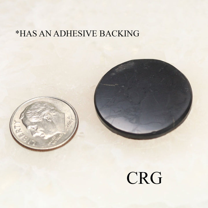 Shungite Polished Round Adhesive Phone Plate (1 Piece) Size 1 Inch Crystal Phone AccessoryCrystal River Gems