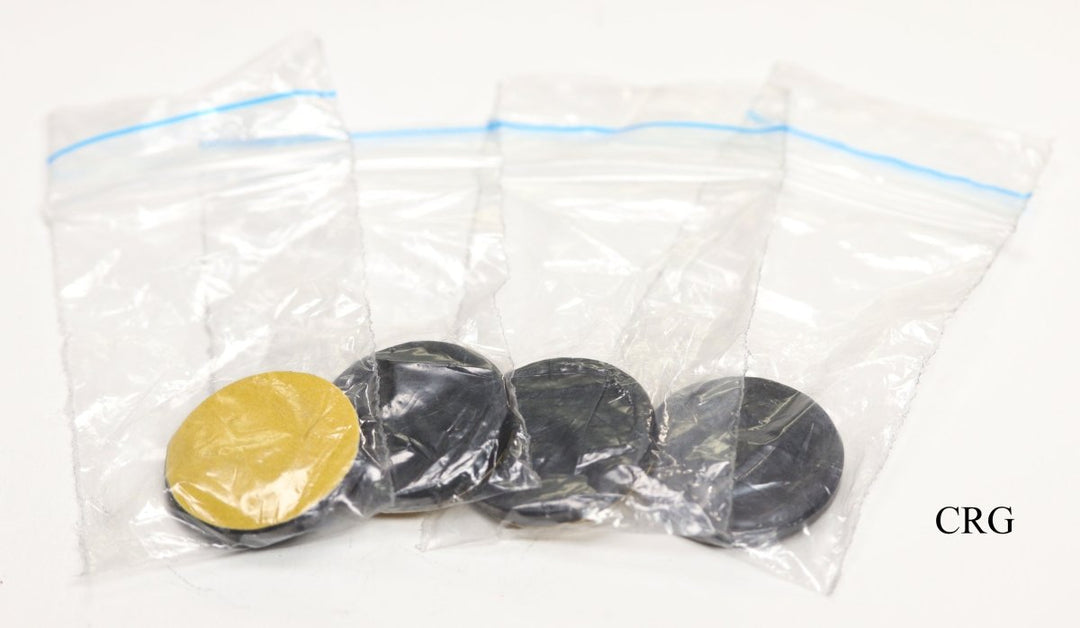 Shungite Polished Round Adhesive Phone Plate (1 Piece) Size 1 Inch Crystal Phone AccessoryCrystal River Gems