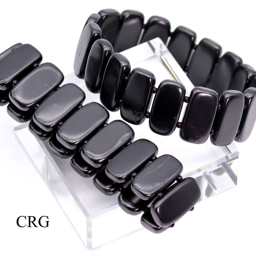 Shungite Rectangle Bead Stretch Bracelet (1 Piece) Size 0.5 to 1 Inch Crystal JewelryCrystal River Gems