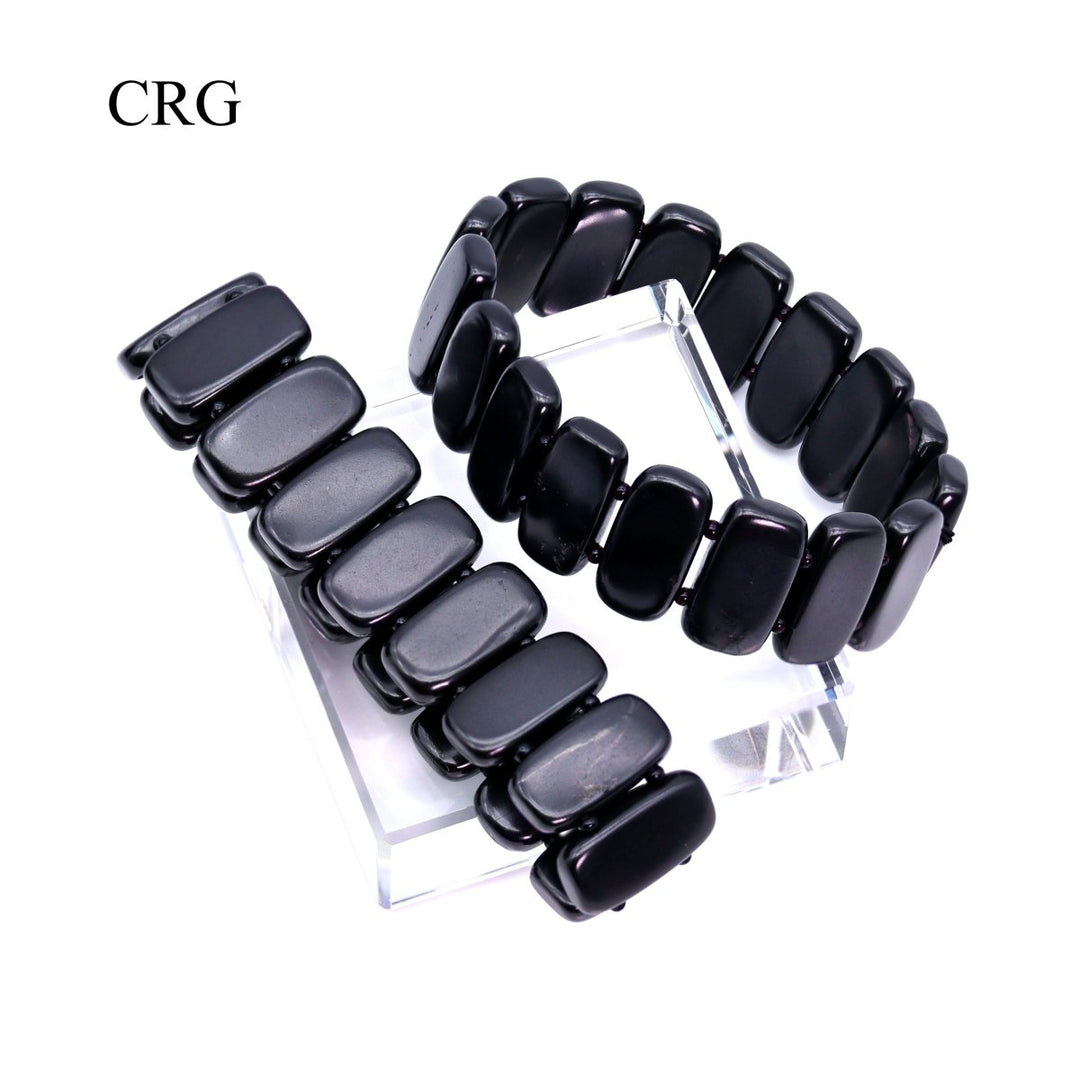 Shungite Rectangle Bead Stretch Bracelet (1 Piece) Size 0.5 to 1 Inch Crystal JewelryCrystal River Gems