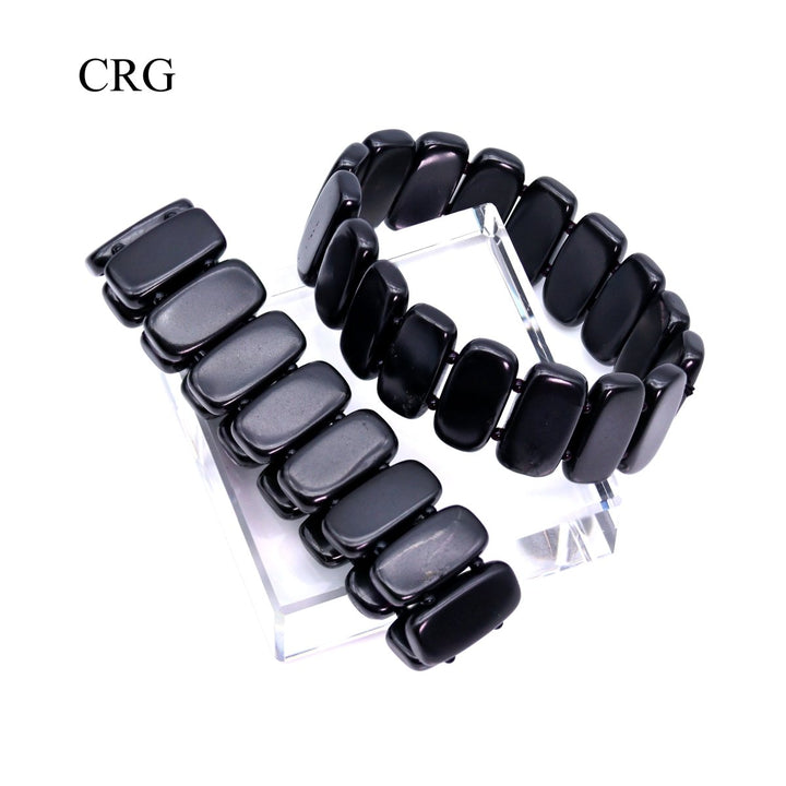 Shungite Rectangle Bead Stretch Bracelet (1 Piece) Size 0.5 to 1 Inch Crystal JewelryCrystal River Gems