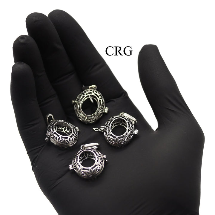 Silver Cabochon Frame Pendant (4 Pieces) Size 1 Inch Fancy Charm CaseCrystal River Gems