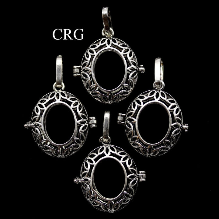 Silver Cabochon Frame Pendant (4 Pieces) Size 1 Inch Fancy Charm CaseCrystal River Gems