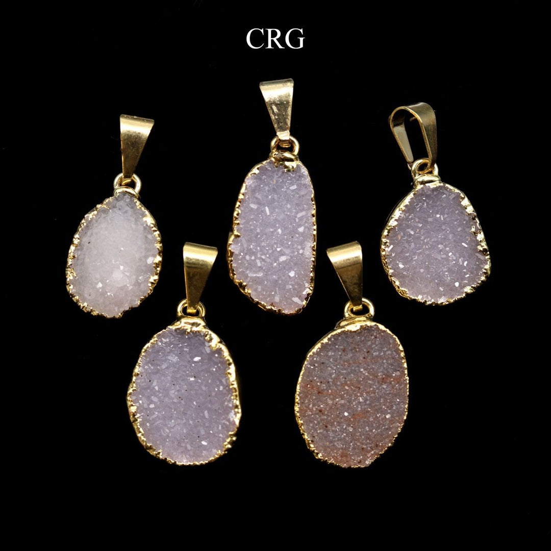 Snow Druzy Small Pendant with Gold Plating (1 Piece) Size 15 to 25 mm Crystal Jewelry CharmCrystal River Gems