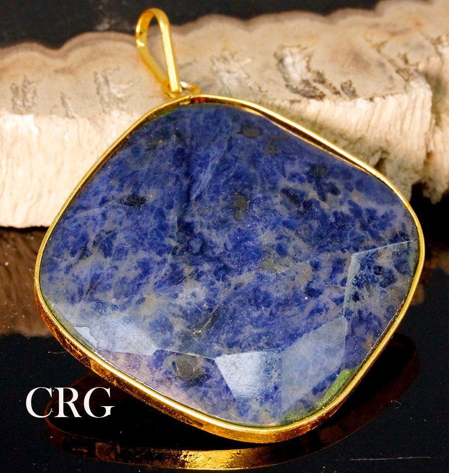 Sodalite Pendant (1.5 Inches) (1 Pc) Gold-Plated Polished Faceted Sodalite Charm