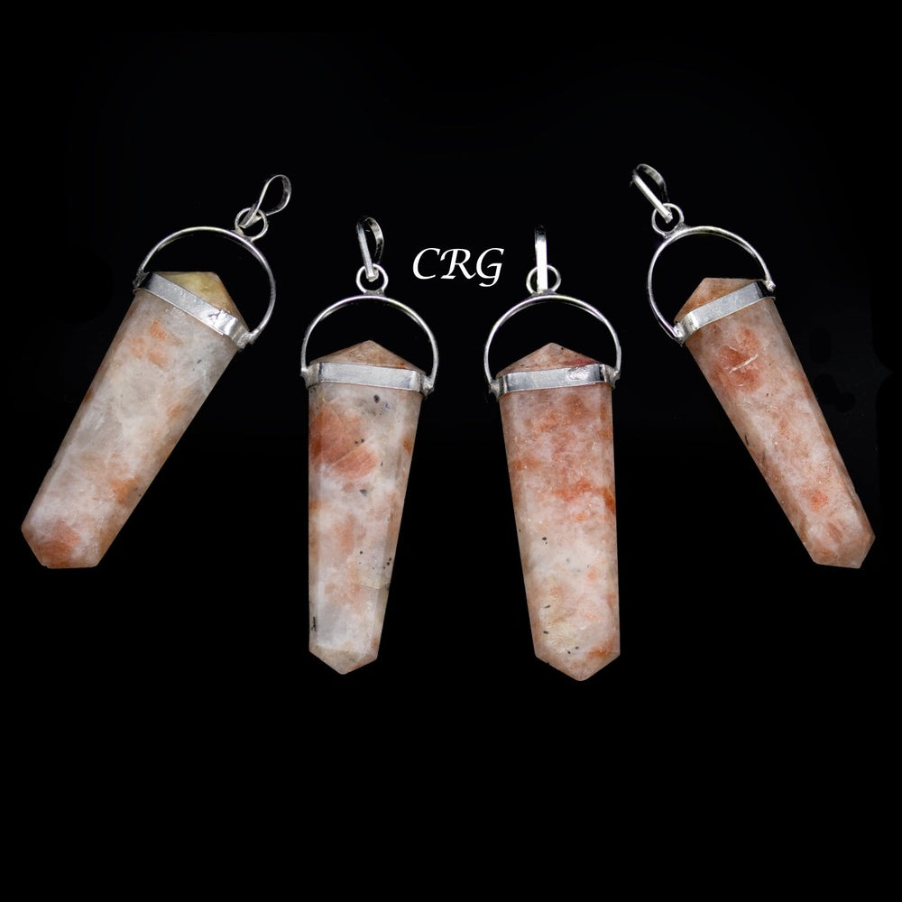 Sunstone Flat Obelisk Pendant with Silver Bail (4 Pieces) Size 2 Inches Crystal Point Charm