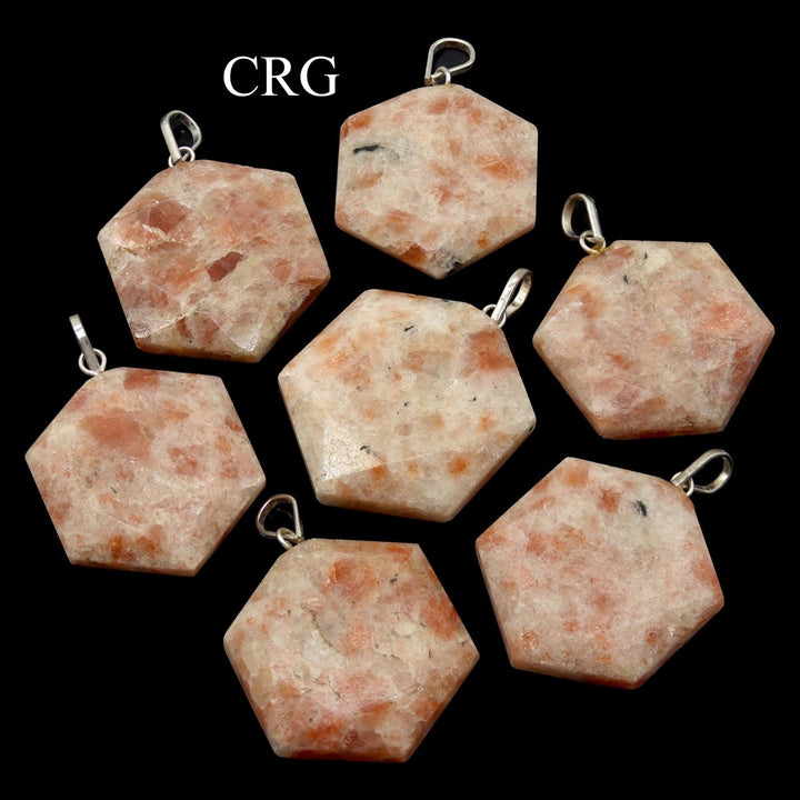 Sunstone Hexagon Pendants (1 Inch) (4 Pcs) Small Silver - Plated Faceted Hexagon PendantsCrystal River Gems