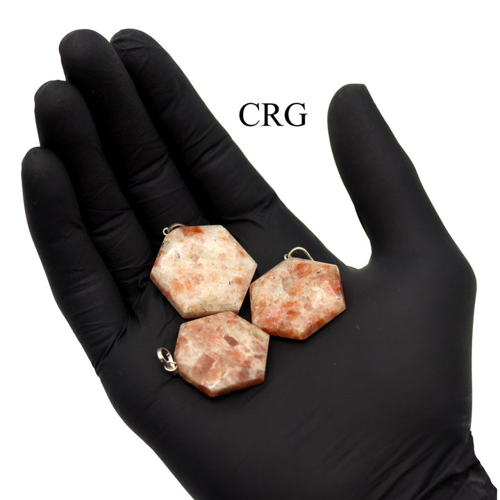 Sunstone Hexagon Pendants (1 Inch) (4 Pcs) Small Silver - Plated Faceted Hexagon PendantsCrystal River Gems