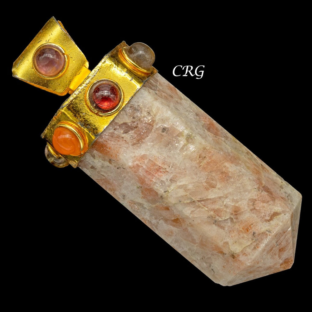 Sunstone Think Pencil Point Pendant with 7 Stone Detail (Gold Plating) (1 in)
