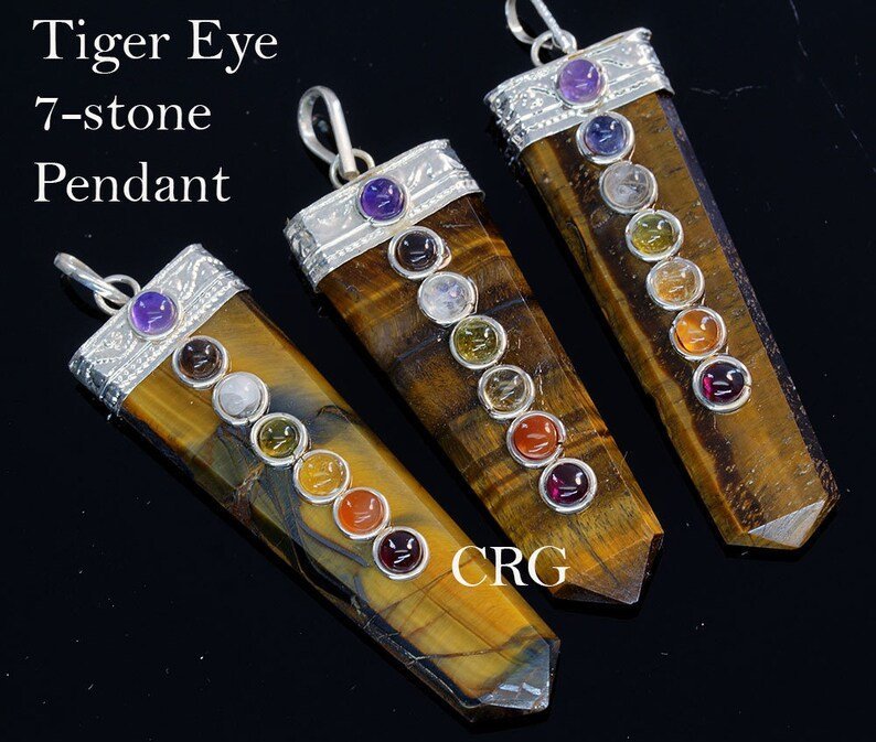 Tiger's Eye Point Pendant (2 Inches) (1 Pc) Flat 7 Stone Jewelry Charm